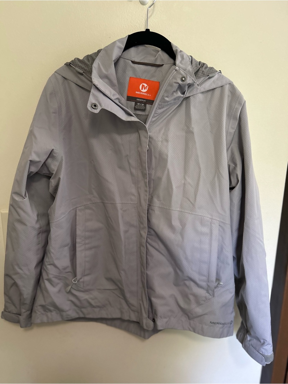 Merrell Light Gray Hooded Windbreaker/Rain Coat Jacket